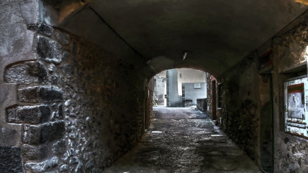 dark alley tunnel - tunnel, dark, stones, alley