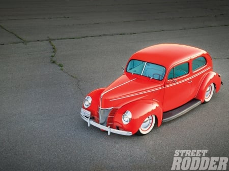 1940-Ford-Sedan - classic, white walls, 1940, red