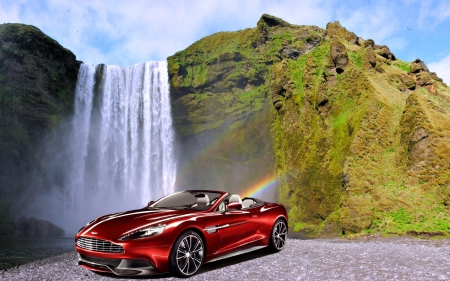 Aston Martin at Skogafoss Waterfall, Iceland - waterfalls, aston martin, iceland, cars