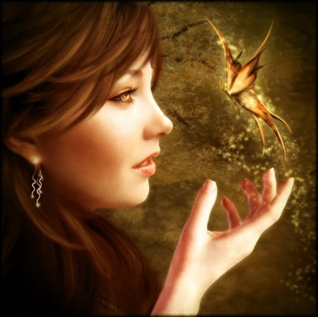 GOLDEN BUTTERFLY - GOLDEN, FEMALE, FACE, BUTTERFLY