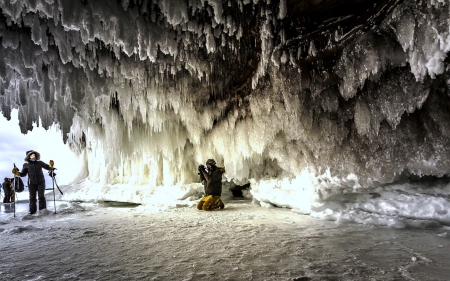 Ice Caves on Lake Michigan - Icicles, Lake, Cave, USA