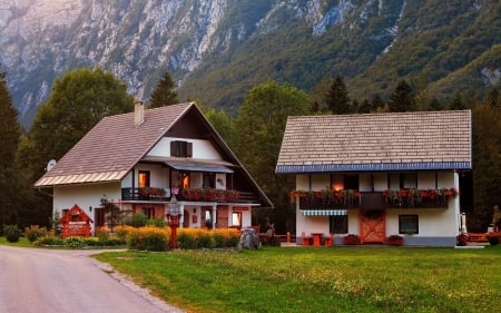 houses in the mountains - mountains, houses, the, in