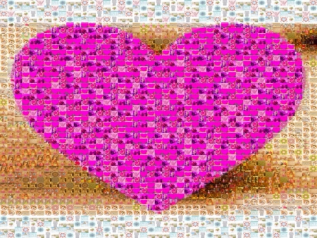 Mosaic pink heart - abstract, faces, pink, heart, mosaic, mind teasers