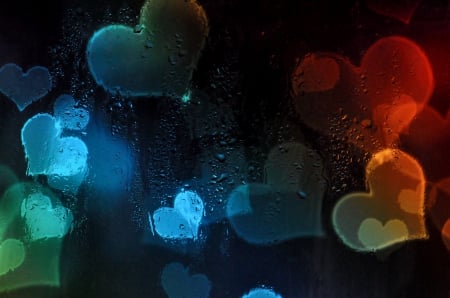 ♥ - bokeh, heart, rainy, drips, rain, love, hearts