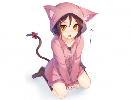 Neko - tail, ears, neko, girl, pink, anime