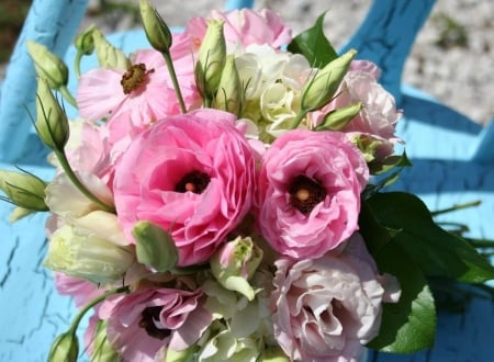 Bouquet - chair, bouquets, bouquet, flowers, pink flowers, flower, shadow