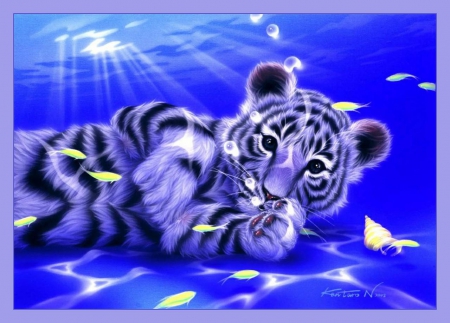 MOTHER OCEAN - ocean, cat, blue, stripes, tiger