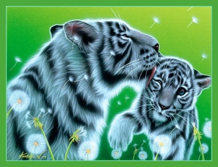 MOTHER'S KISS - CAT, BABY, MOTHER, CUB, TIGER, STRIPES