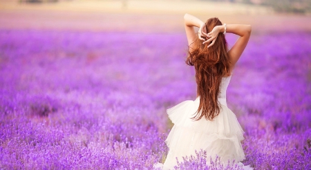 Field of Dreams - woman, beauty, wedding, photography, field, bride, purple, beautiful, lavander