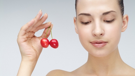 Cherry Girl - Cherry, Red, Face, Fruit