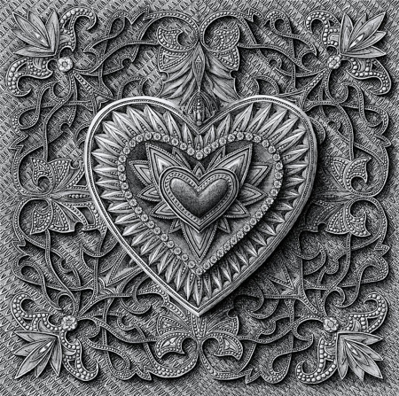 Heart in stone - stone, heart, beautiful, ornament, peaceful, flower