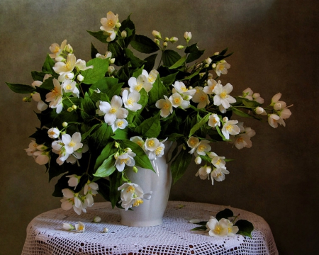 Still life - white, flowers, still life, vase