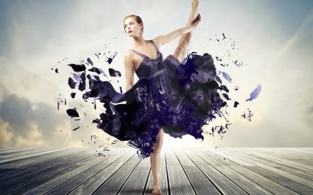 Fantasy - abstract, ballerina, blue, wood, dress, girl, creative, purple, woman