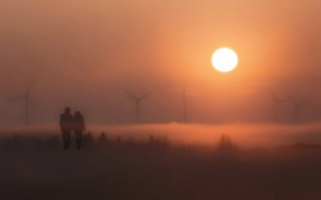 disappear - moon, nature, fields, couple