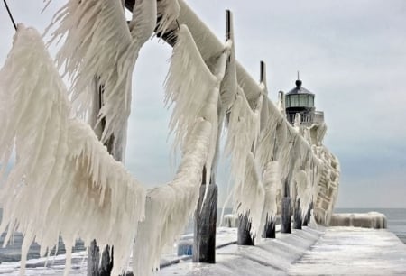 ST JOSEPH LIGHTHOUSE - ice, lighthouse, frozen, cold