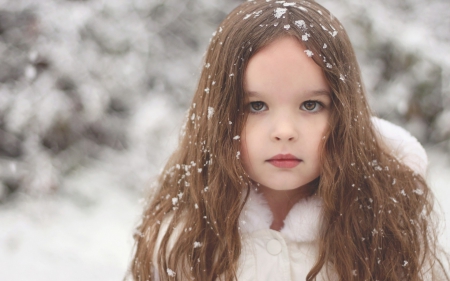 Little beauty - white, beauty, girl, winter, child, snowflakes, blonde, little