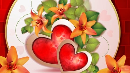 Lilies Flor Valentines - lilies, love, bright, february, hearts, romance, valentines day, flowers