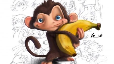 BANANA LOVE - love, cartoon, monkey, funny, cute