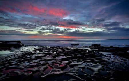 Sunset on La Jolla Beach, San Diego, Ca - beach, sunset, usa, rocks