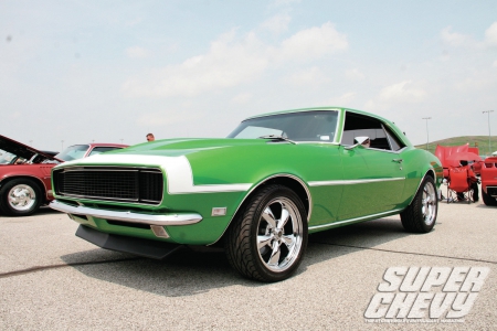 1968-Chevrolet-Camaro - White Stripe, Bowtie, GM, Green