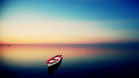 Lake - lake, cyan, sunset, boat