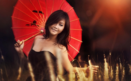 Red umbrella - red umbrella, summer, model, girl, oriental, chinese, japanese, asian, woman