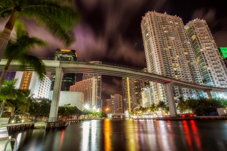 Miami night - night, bridge, miami, light