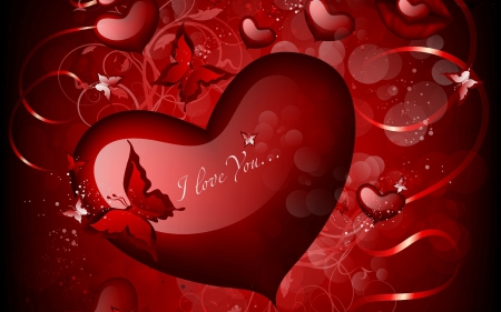 â™¥Love Youâ™¥ - love, ribbons, circles, valentine, dots, hearts, valentines, red, valentines day, butterflies