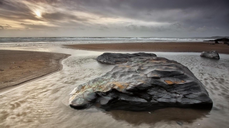 beautiful rock in a tidal pool on a beach - beach, pool, rock, sea, tide