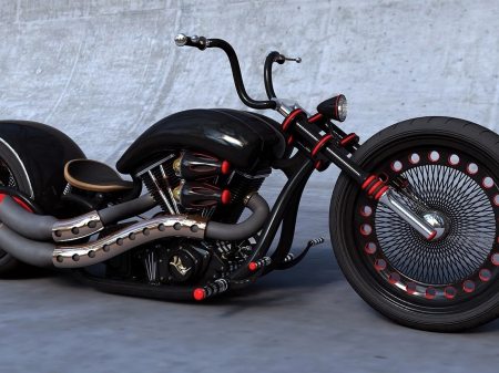 chopper - motorcycles, black, bikes, chopper, red, choppers, art, wallpaper