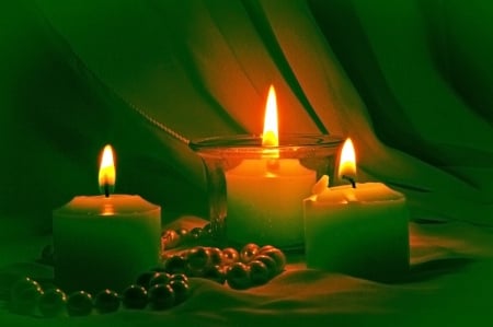 Green reflection - green reflection, fire, romantic, candles