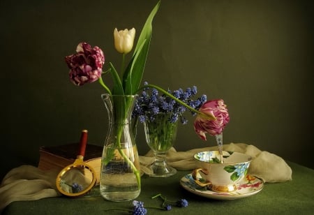 Still Life - book, flower, cup, vase