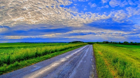 summer fields road hdr - summer, fields, road, clouds