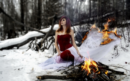 Model - women, fire, model, snow