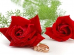 Red roses and wedding ring