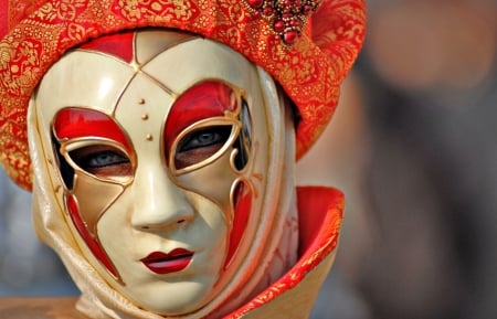 Venice Carnival - hat, mask, woman, venice, girl, orange, italy, carnival