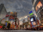 human rush hour in a japanese city hdr