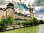 clock tower on the danube river in bavaria hdr