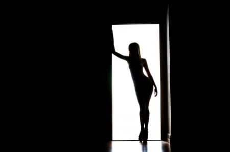 *Silhouette* - room, femininity, model, black and white, silhouette, girl