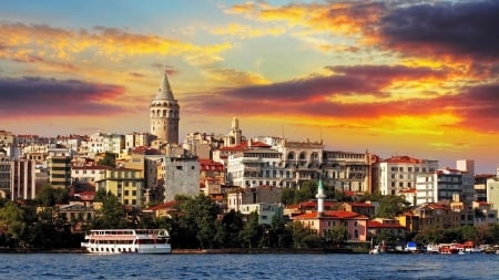 beautiful sky over istanbul - sky, hill, clouds, city, bay, sunset