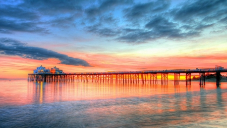 beautiful malibu pier at sunset hdr - pier, beach, cafes, hdr, sunset, sea