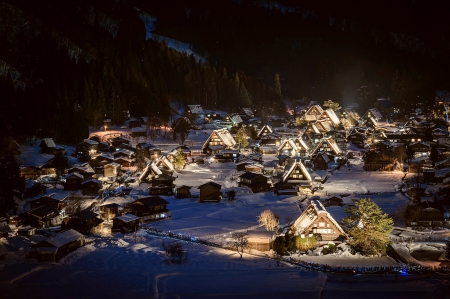 Winter - winter, homes, night, light