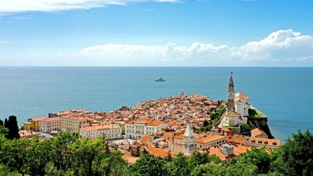 city of rovinj croatia on the istria peninsula - tower, yacht, city, sea, peninsula