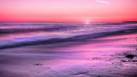 magenta ocean sunset hdr - magenta, beach, sunset, sea, waves, hdr