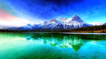 wonderful scenic reflection - sky, lake, mountains, reflection, blue, green