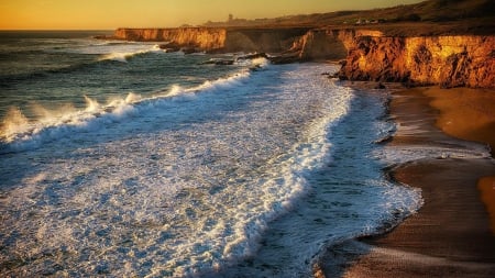 wonderful surf rolling on shore - surf, coast, beach, waves, sea