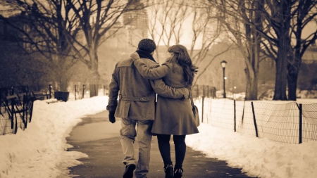 Winter Love - path, winter, love, romantic