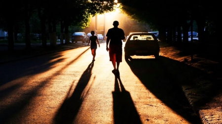 Sun path - path, sunset, shadow, sun