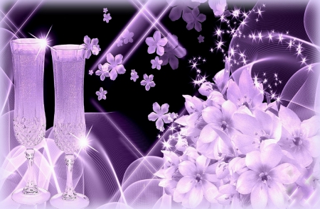 ★Champagen of Valentine's Day★ - attractions in dreams, romantic, creative pre-made, holidays, champagen, flowers, purple, beloved valentines, abstract, softness beauty, beautiful, digital art, colors, lovely, cool, sweet, bouquet, collages, happiness, glasses, cheers, love four seasons, couple