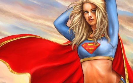 Supergirl - woman, red, comics, blue, dc, fantasy, supergirl, blonde